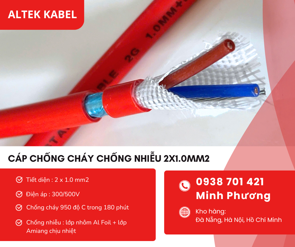Cáp chống cháy chống nhiễu 2x1.0mm2 giá tốt - hàng sẵn kho Đà Nẵng, Hà Nội, HCM